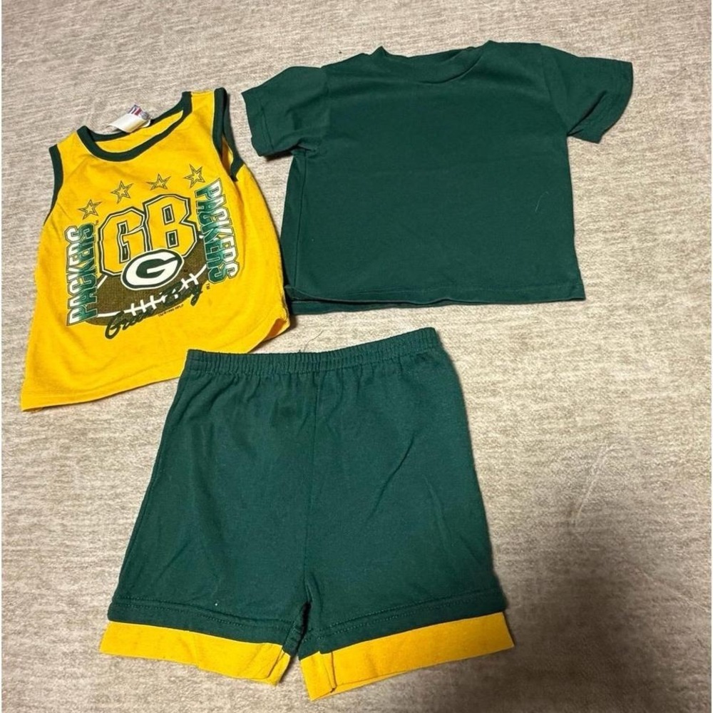 Vintage Green Bay Packers Toddler Outfit 24M NFL Shirt Shorts Set 1995‎ USA
